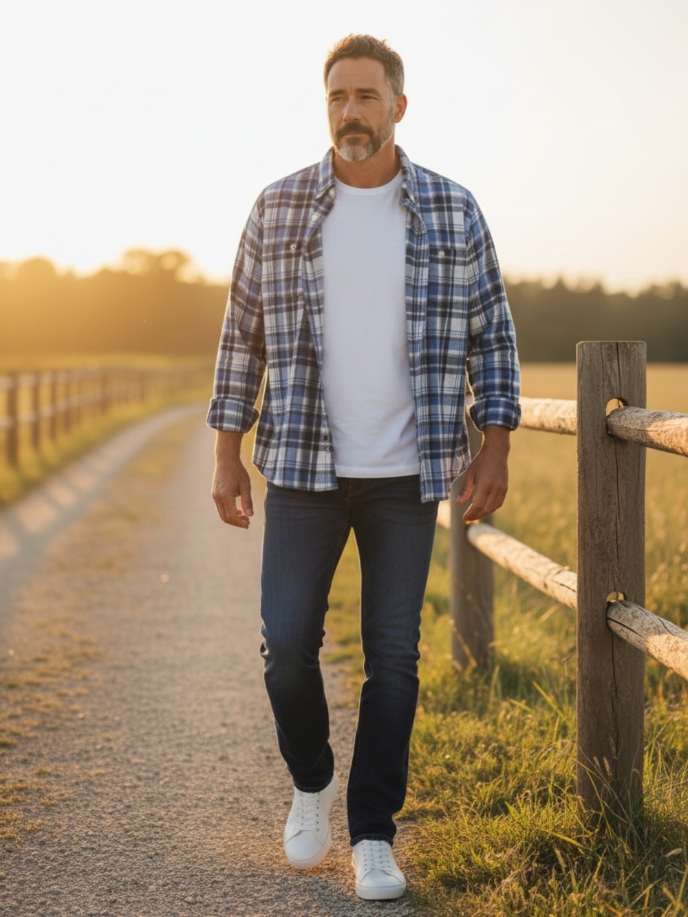 Chaps Soft Woven Cotton Gauze Blue/Grey Plaid Button Down Shirt